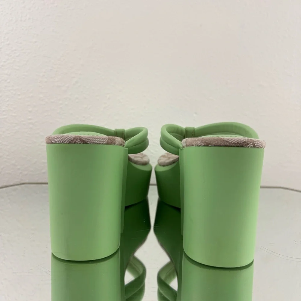 !SOLD! COACH Pistachio Green Leather Y2K Franki Monogram Platform Flip Flops - Picture 5 of 12